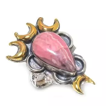 Натуральный драгоценный камень родохрозит, двухцветное кольцо из стерлингового серебра 925 пробы, размер 9 h2Z39