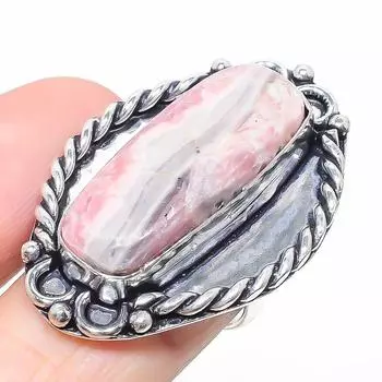 Натуральный драгоценный камень родохрозит из стерлингового серебра 925 пробы, подарочное кольцо, размер 7,5 O0K07