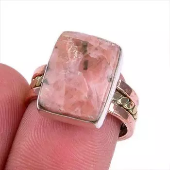 Натуральный драгоценный камень родонит, двухцветное ювелирное кольцо из стерлингового серебра 925 пробы, размер 6 g8d44