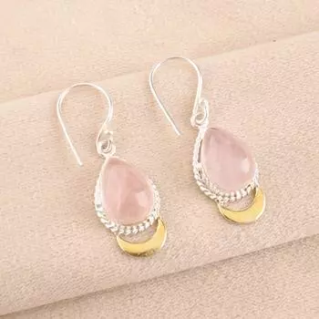 Натуральный драгоценный камень Розовый Кварц Ювелирные изделия из стерлингового серебра 925 пробы Серьги ручной работы 1,5 EE-162-29