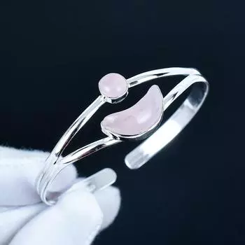 Натуральный драгоценный камень Розовый кварц Манжета-браслет ручной работы Серебро 925 пробы Манжета-браслет, Браслет с розовым кварцем для жены, Унисекс браслет, Подарок для любви 7 розовый