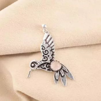 Натуральный драгоценный камень Розовый Кварц Серебро 925 пробы Ювелирное изделие Ручная работа Подвеска 1,8 CP-20-21