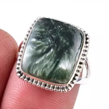 Натуральный драгоценный камень серафинит 925 пробы, ювелирное кольцо из стерлингового серебра, размер 7 g2o74