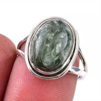 Натуральный драгоценный камень серафинит 925 пробы, ювелирное кольцо из стерлингового серебра, размер 7 i0A22