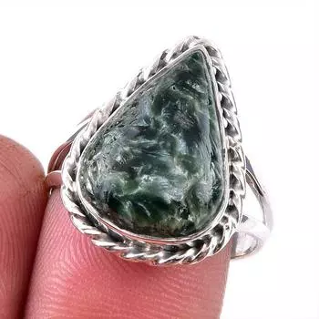 Натуральный драгоценный камень серафинит 925 пробы, ювелирное кольцо из стерлингового серебра, размер 9 l6W20