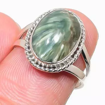 Натуральный драгоценный камень серафинит 925 пробы, ювелирное кольцо из стерлингового серебра, размер 7 J5L99