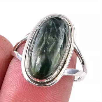 Натуральный драгоценный камень серафинит 925 пробы, ювелирное кольцо из стерлингового серебра, размер 8 y3N96