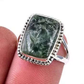 Натуральный драгоценный камень серафинит 925 пробы, ювелирное кольцо из стерлингового серебра, размер 6 Z4b68