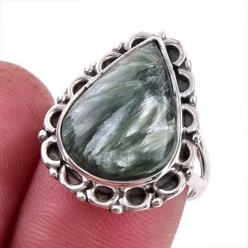 Натуральный драгоценный камень серафинит 925 пробы, ювелирное кольцо из стерлингового серебра, размер 7 O5I64