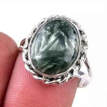 Натуральный драгоценный камень серафинит 925 пробы, ювелирное кольцо из стерлингового серебра, размер 9, d6h42