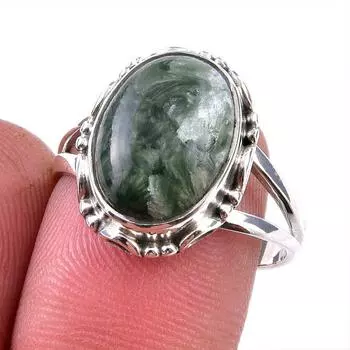 Натуральный драгоценный камень серафинит 925 пробы, ювелирное кольцо из стерлингового серебра, размер 8 Z1i05