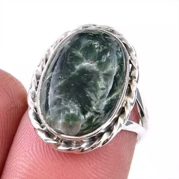 Натуральный драгоценный камень серафинит 925 пробы, ювелирное кольцо из стерлингового серебра, размер 6 h3l57