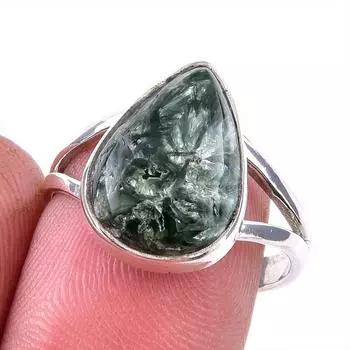 Натуральный драгоценный камень серафинит 925 пробы, ювелирное кольцо из стерлингового серебра, размер 8 l5W62