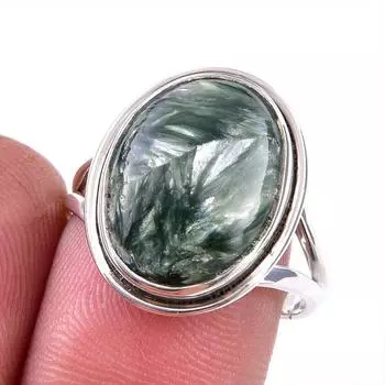 Натуральный драгоценный камень серафинит 925 пробы, ювелирное кольцо из стерлингового серебра, размер 8 G8m92