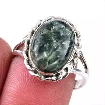 Натуральный драгоценный камень серафинит 925 пробы, ювелирное кольцо из стерлингового серебра, размер 9 p6r53