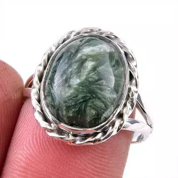 Натуральный драгоценный камень серафинит 925 пробы, ювелирное кольцо из стерлингового серебра, размер 8 M8w11