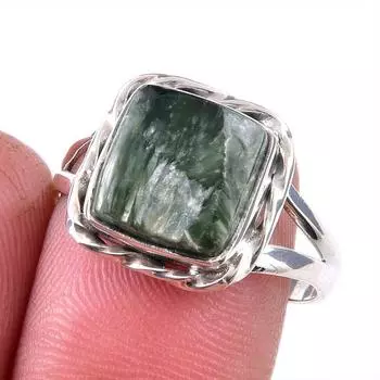 Натуральный драгоценный камень серафинит 925 пробы, ювелирное кольцо из стерлингового серебра, размер 9 f7U86