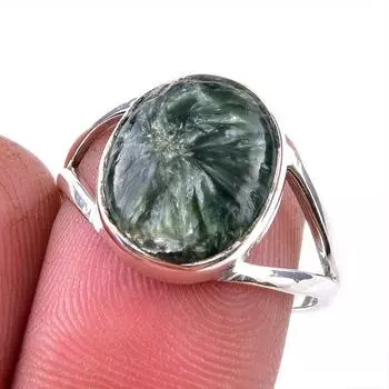 Натуральный драгоценный камень серафинит 925 пробы, ювелирное кольцо из стерлингового серебра, размер 8 V0G54