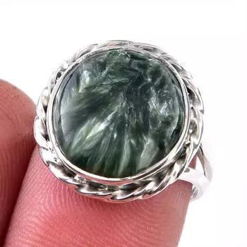 Натуральный драгоценный камень серафинит 925 пробы, ювелирное кольцо из стерлингового серебра, размер 7 W6r78