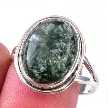 Натуральный драгоценный камень серафинит 925 пробы, ювелирное кольцо из стерлингового серебра, размер 9 a2G94