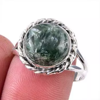 Натуральный драгоценный камень серафинит 925 пробы, ювелирное кольцо из стерлингового серебра, размер 9 B5F11