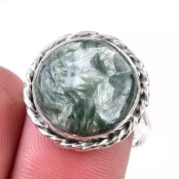 Натуральный драгоценный камень серафинит 925 пробы, ювелирное кольцо из стерлингового серебра, размер 8 m7J01