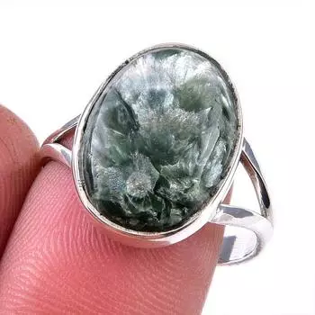 Натуральный драгоценный камень серафинит 925 пробы, ювелирное кольцо из стерлингового серебра, размер 9 n2G18
