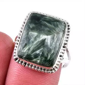 Натуральный драгоценный камень серафинит 925 пробы, ювелирное кольцо из стерлингового серебра, размер 8 r9f64