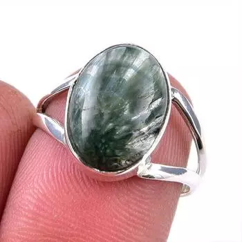 Натуральный драгоценный камень серафинит 925 пробы, ювелирное кольцо из стерлингового серебра, размер 7 U1C71