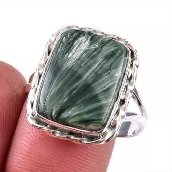Натуральный драгоценный камень серафинит 925 пробы, ювелирное кольцо из стерлингового серебра, размер 10 j1c33