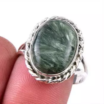Натуральный драгоценный камень серафинит 925 пробы, ювелирное кольцо из стерлингового серебра, размер 9 Y4I11