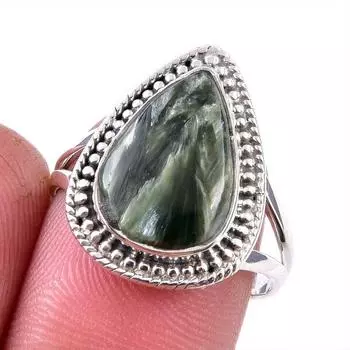 Натуральный драгоценный камень серафинит 925 пробы, ювелирное кольцо из стерлингового серебра, размер 8 Q2l04
