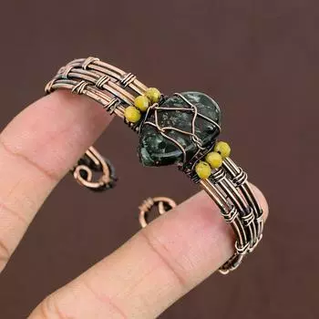 Натуральный драгоценный камень серафинит, браслет ручной работы из медной проволоки, браслет-манжета, регулируемый. r8W80