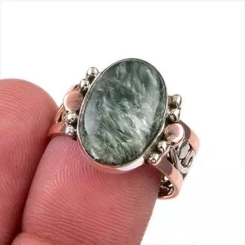Натуральный драгоценный камень серафинит, двухцветное кольцо из стерлингового серебра 925 пробы, размер 8 E4y32