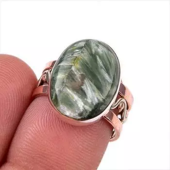 Натуральный драгоценный камень серафинит, двухцветное кольцо из стерлингового серебра 925 пробы, размер 6 y7J74