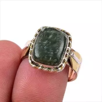 Натуральный драгоценный камень серафинит, двухцветное кольцо из стерлингового серебра 925 пробы, размер 8 v5V08