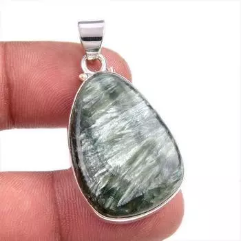 Натуральный драгоценный камень серафинит из стерлингового серебра 925 пробы, подарочная подвеска 1,75 дюйма a4P86