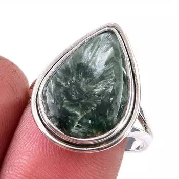 Натуральный драгоценный камень серафинит из стерлингового серебра 925 пробы, размер ювелирного кольца 9 W6q86