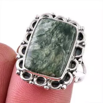 Натуральный драгоценный камень серафинит из стерлингового серебра 925 пробы, размер ювелирного кольца 8 z9z99