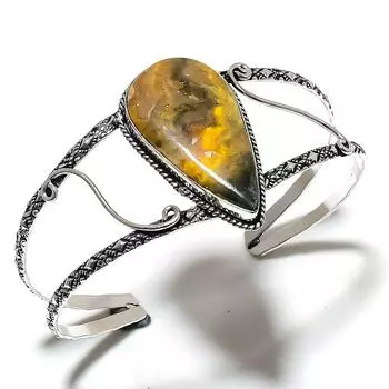 Натуральный драгоценный камень шмель-яшма, стерлинговое серебро 925 пробы, браслет-манжета, регулируемый. E0N23