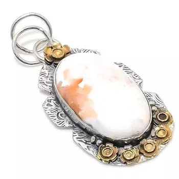 Натуральный драгоценный камень сколецит, стерлинговое серебро 925 пробы, двухцветный кулон 2,32 дюйма m8F94