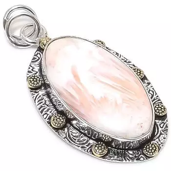 Натуральный драгоценный камень сколецит, стерлинговое серебро 925 пробы, двухцветный кулон 2,05 дюйма F0Z60