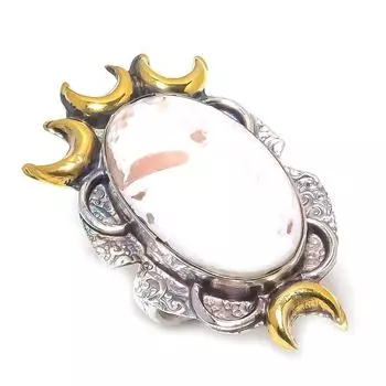 Натуральный драгоценный камень сколецит, стерлинговое серебро 925 пробы, подарочное двухцветное кольцо, размер 8 s3c19