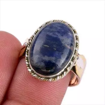 Натуральный драгоценный камень содалит двухцветное ювелирное кольцо из стерлингового серебра 925 пробы размер 9 F9U35