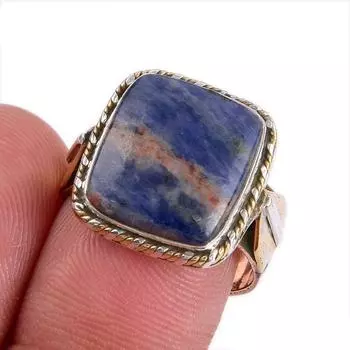 Натуральный драгоценный камень содалит двухцветное ювелирное кольцо из стерлингового серебра 925 пробы размер 8 M2i90
