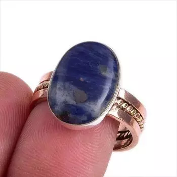 Натуральный драгоценный камень содалит, двухцветное ювелирное кольцо из стерлингового серебра 925 пробы, размер 8 g4T15