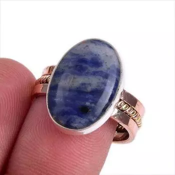 Натуральный драгоценный камень содалит, двухцветное ювелирное кольцо из стерлингового серебра 925 пробы, размер 8 N2U18