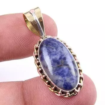 Натуральный драгоценный камень содалит из чистого серебра 925 пробы, двухцветный кулон 1,50 дюйма Z4F19