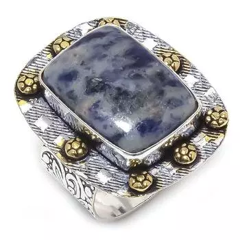 Натуральный драгоценный камень содалит из стерлингового серебра 925 пробы, подарочное двухцветное кольцо, размер 9 H1i50
