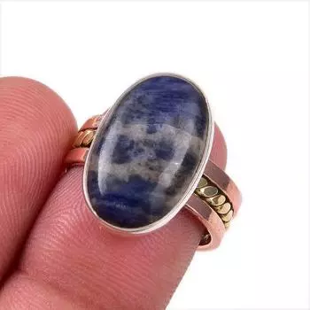 Натуральный драгоценный камень содалит из стерлингового серебра 925 пробы, подарочное двухцветное кольцо S.7 w2h77